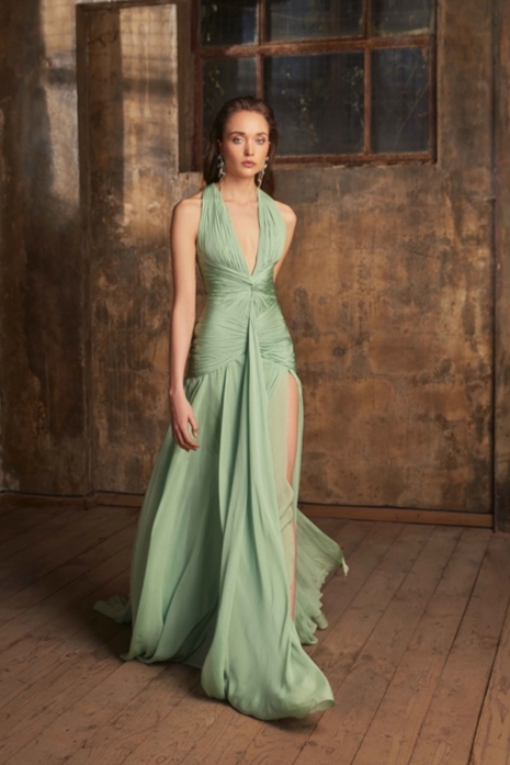 Tony Ward Deep V-Neck Halter Dress ...